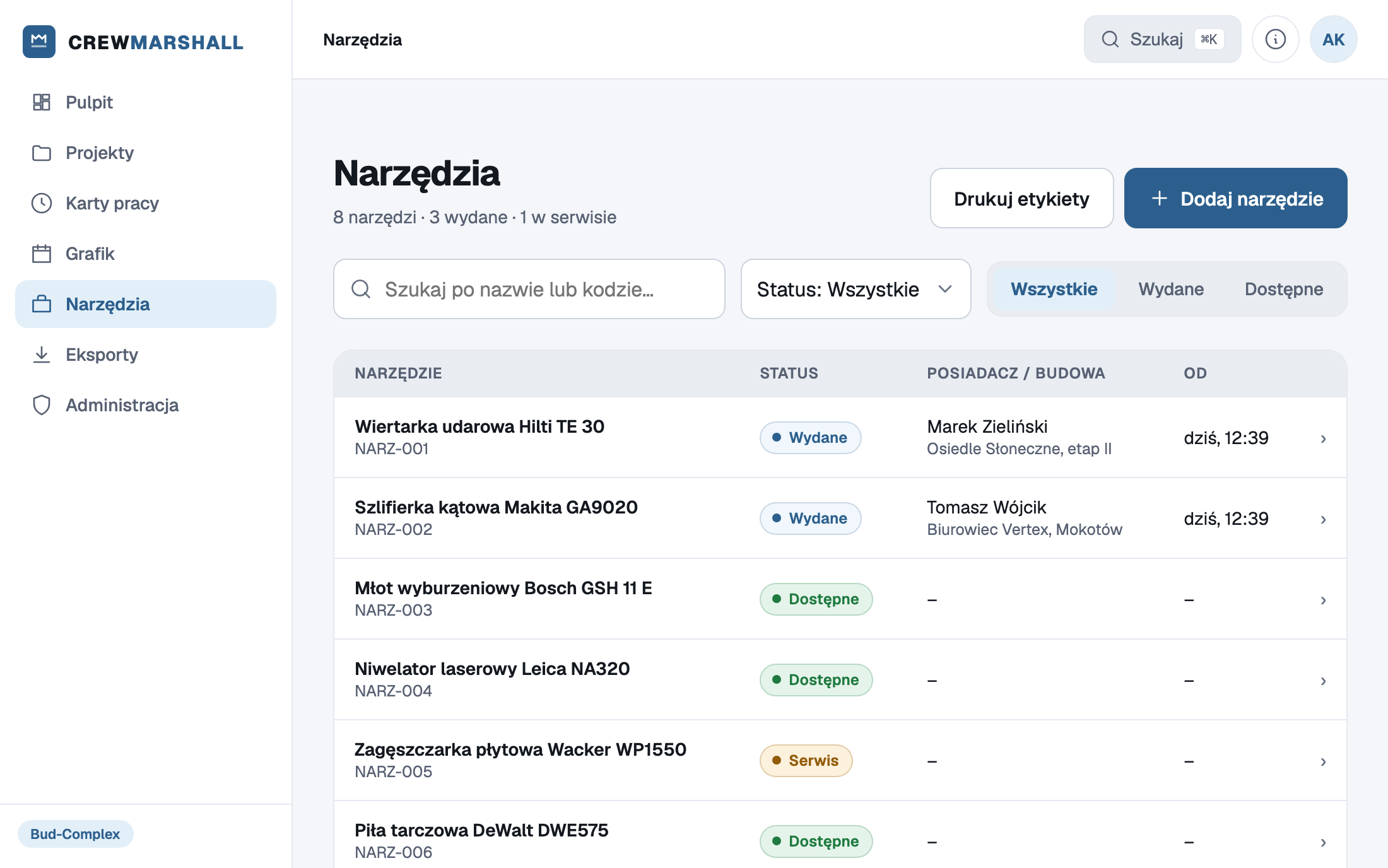 Zarządzanie narzędziami